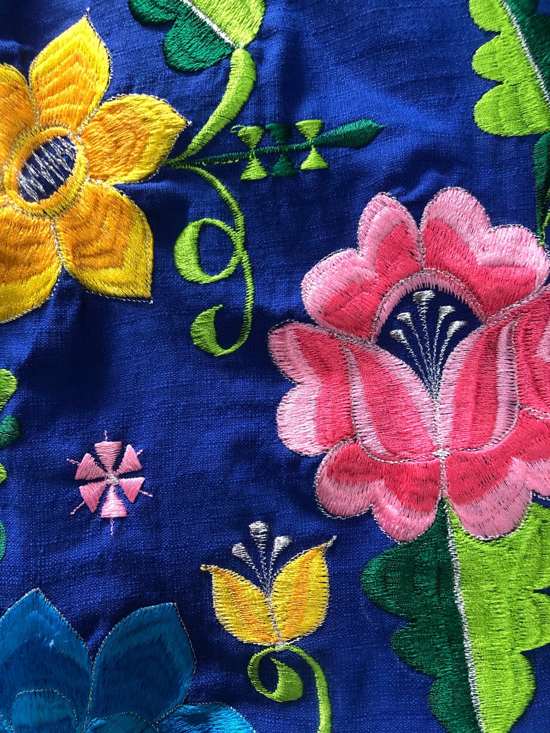 Mexican Floral Embroidered Top Royal Blue