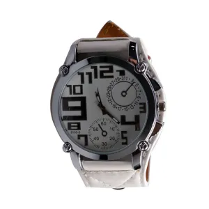 New Fashion Unique Cool White Wide Artificial PU Leather Band Men's Quartz Watch For Women  LL