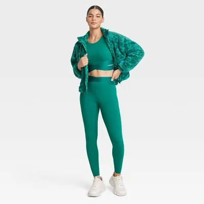 New - Women's High-Rise Wrap Waistband Leggings - JoyLab Dark Green XXS