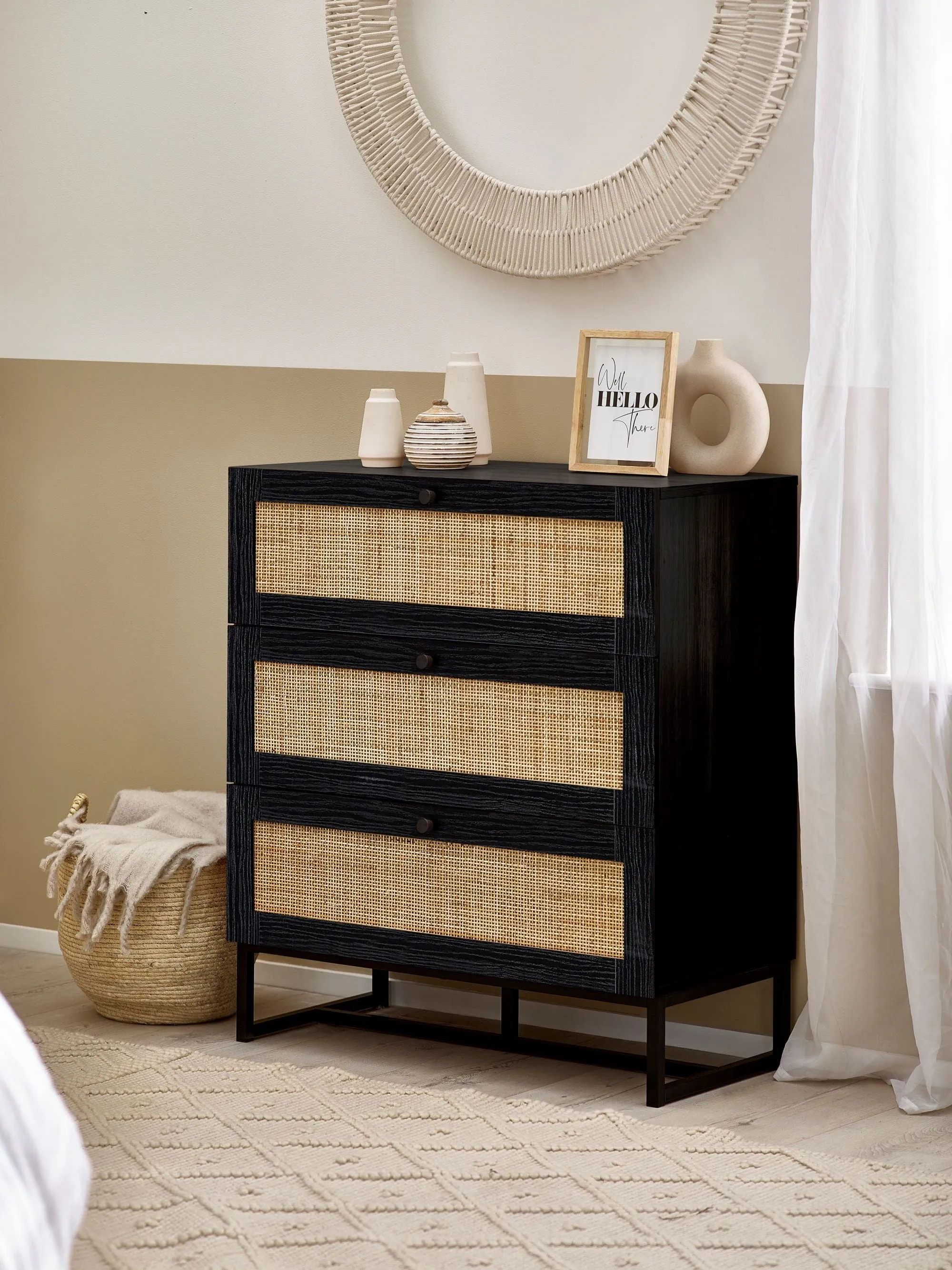 Padstow 3 Drawer Chest - Black