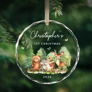 Personalized Baby's First Christmas Woodland Creatures Glass Ornament, Personalized Baby Deer Ornament, Holiday Keepsake Ornament, New Baby Gift, 2024 Custom Baby Ornament GX02-18