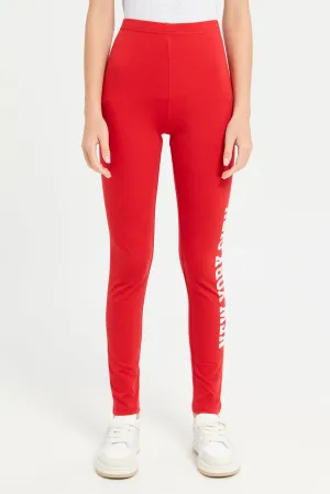 Senior Girls Red Basic Leggings