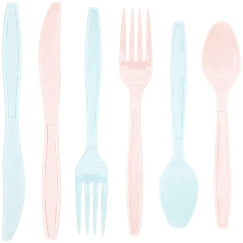 Sparkle and Bash Plastic Party Cutlery for Gender Reveal (96 Count), Light Pink and Blue