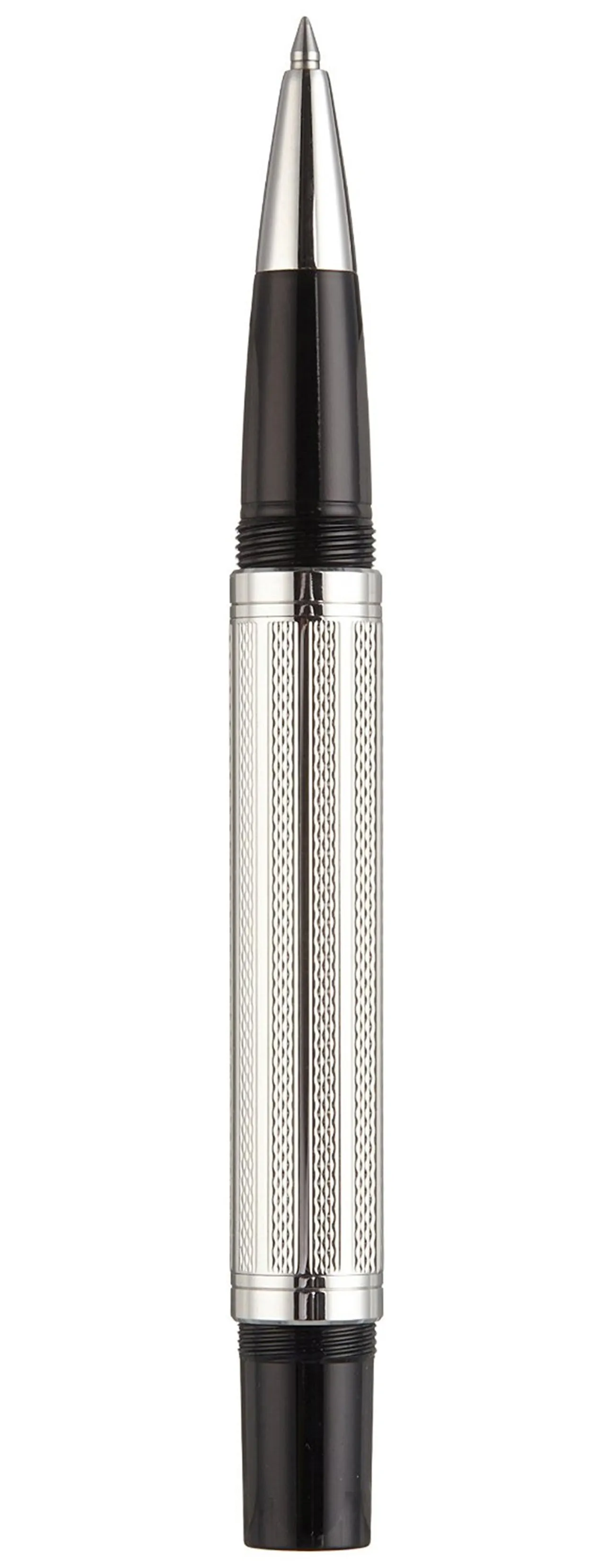 Tribune Diamond-Cut Engraved Brass Rollerball Pen - Platinum Plated