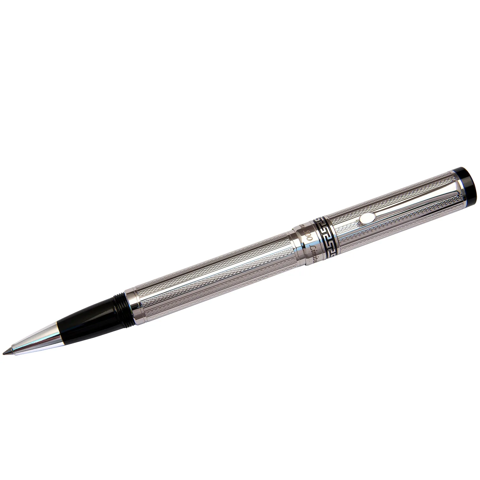 Tribune Diamond-Cut Engraved Brass Rollerball Pen - Platinum Plated