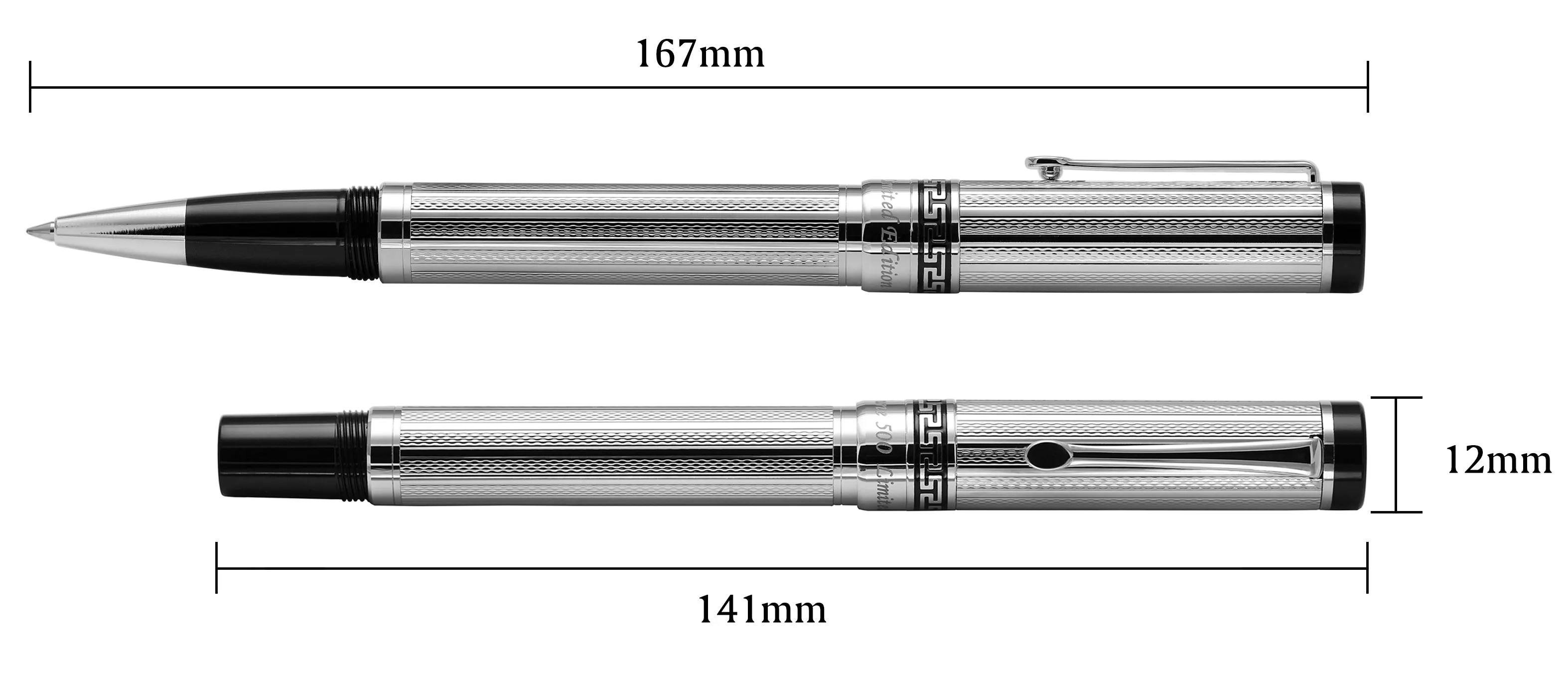 Tribune Diamond-Cut Engraved Brass Rollerball Pen - Platinum Plated