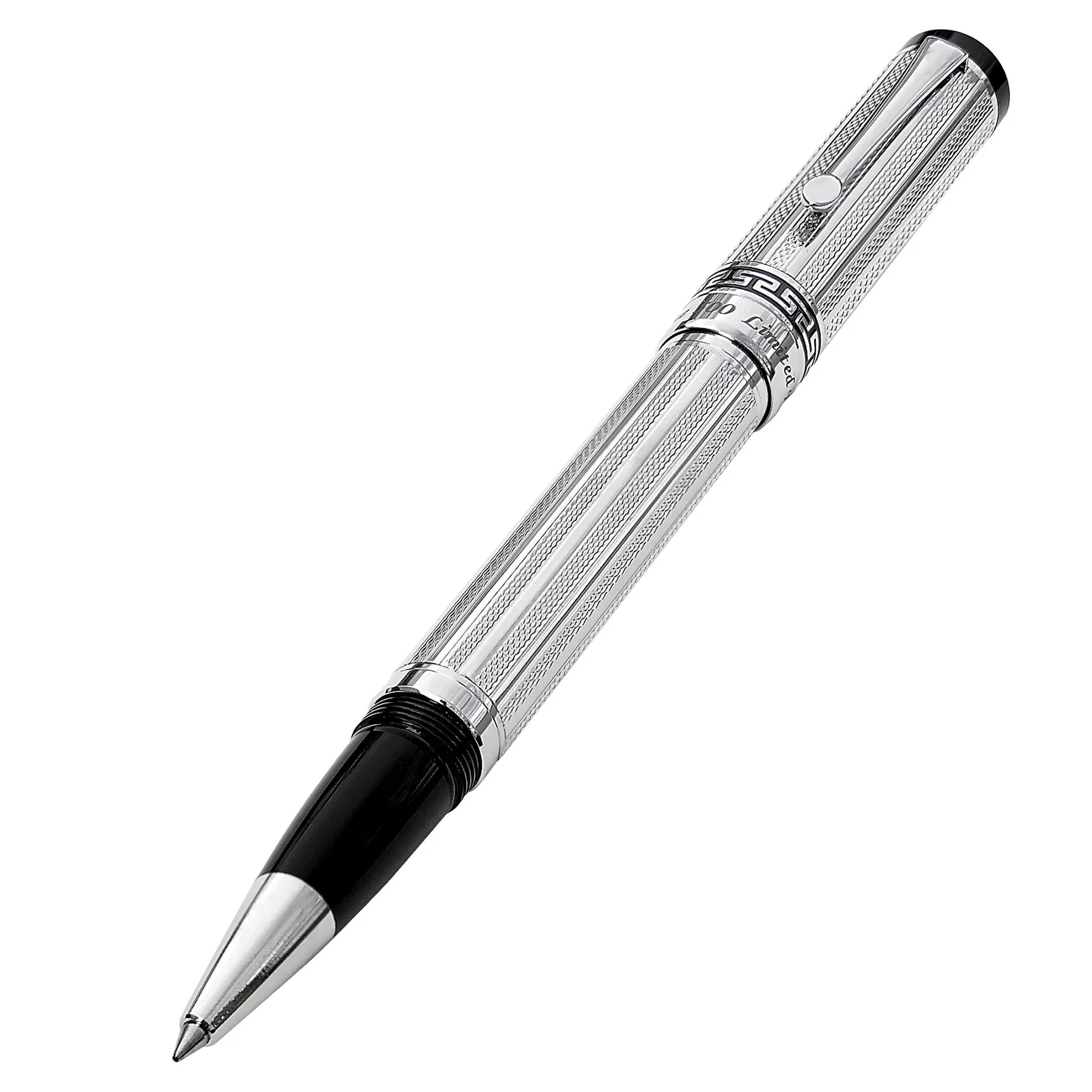 Tribune Diamond-Cut Engraved Brass Rollerball Pen - Platinum Plated