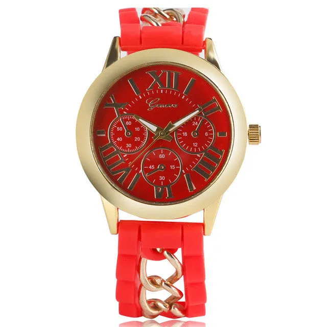 Unique Cool Steampunk Women Watches Silicone Bracelet Quartz Watch Ladies Roman Numbers Gold Case Wrist Watch Girl Relojes