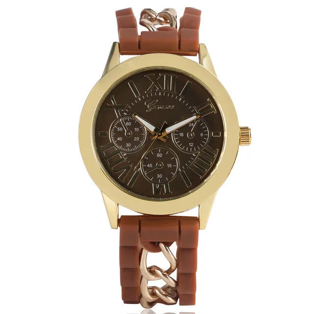 Unique Cool Steampunk Women Watches Silicone Bracelet Quartz Watch Ladies Roman Numbers Gold Case Wrist Watch Girl Relojes