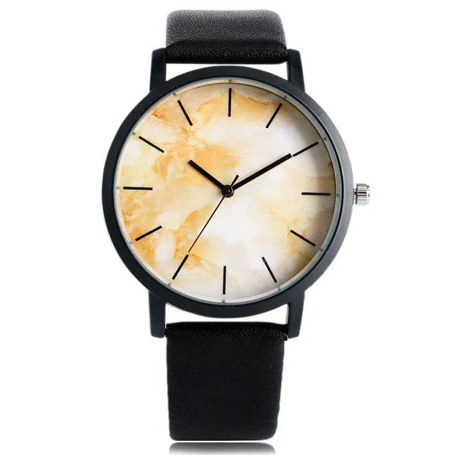 Unique Stylish Simple Men Women Special Design Cool Leather Strap Quartz Round Dial Casual Trendy Modern Wrist Watch