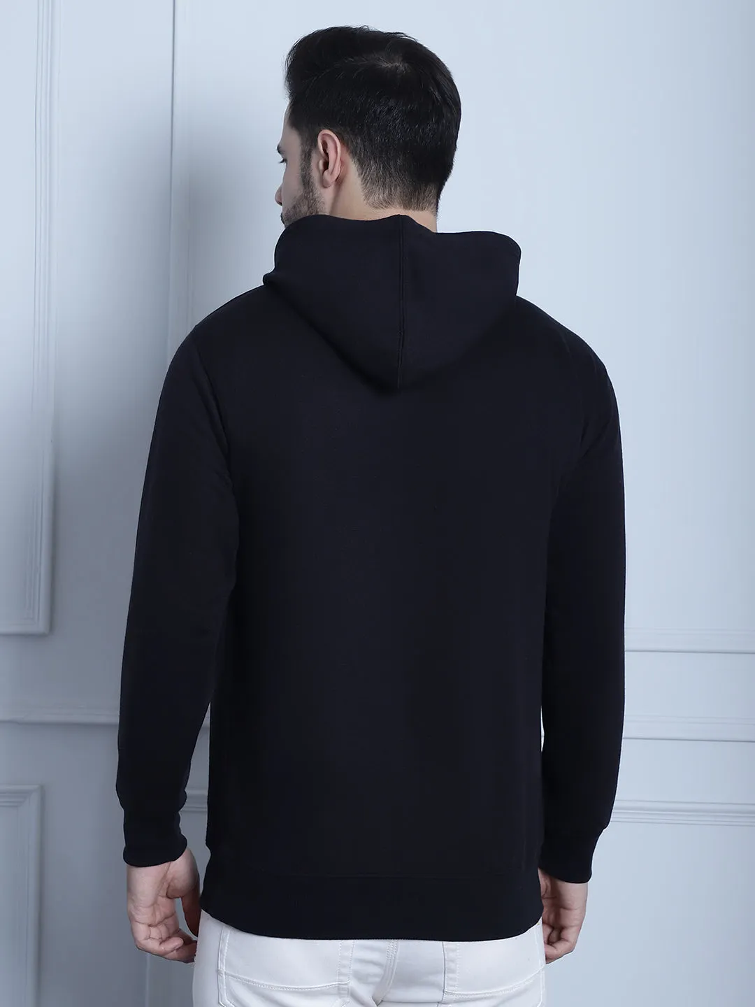 Vimal Jonney Black Solid Hooded Cotton Fleece Sweatshirt for Men