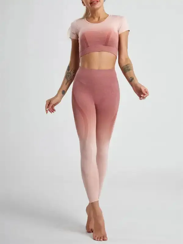 Women’s Leggings - Gradient Hang Dye Seamless Yoga Two-Piece Suit