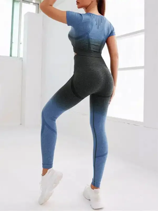 Women’s Leggings - Gradient Hang Dye Seamless Yoga Two-Piece Suit