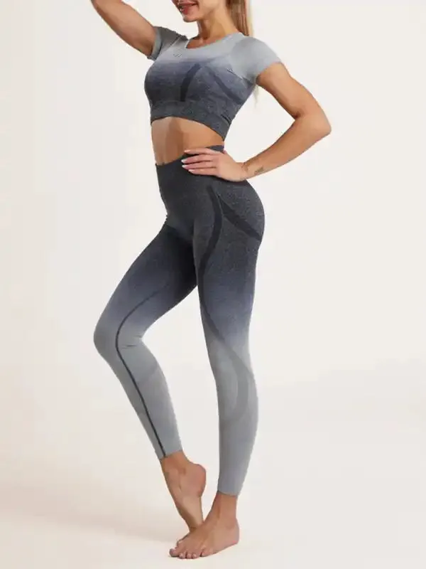 Women’s Leggings - Gradient Hang Dye Seamless Yoga Two-Piece Suit