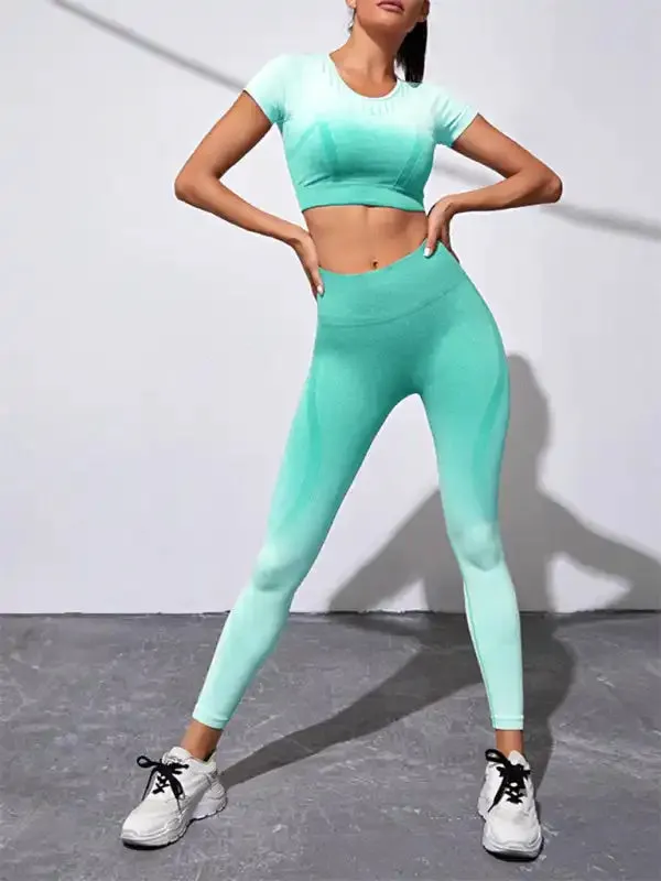 Women’s Leggings - Gradient Hang Dye Seamless Yoga Two-Piece Suit