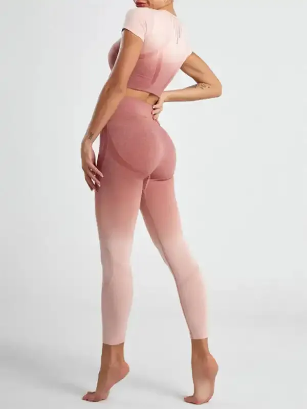 Women’s Leggings - Gradient Hang Dye Seamless Yoga Two-Piece Suit