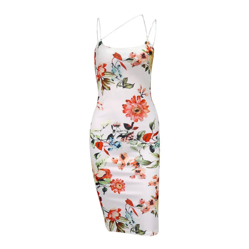 Women's sexy printed suspender dress