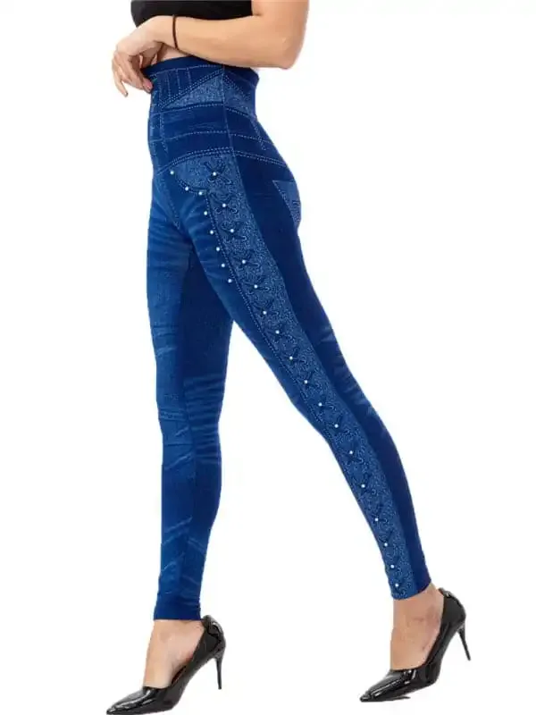 Women’s Solid Color High Waist Studded Waist Detail Pull On Leggings