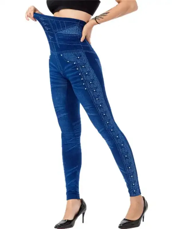 Women’s Solid Color High Waist Studded Waist Detail Pull On Leggings