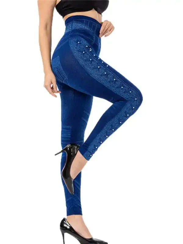 Women’s Solid Color High Waist Studded Waist Detail Pull On Leggings