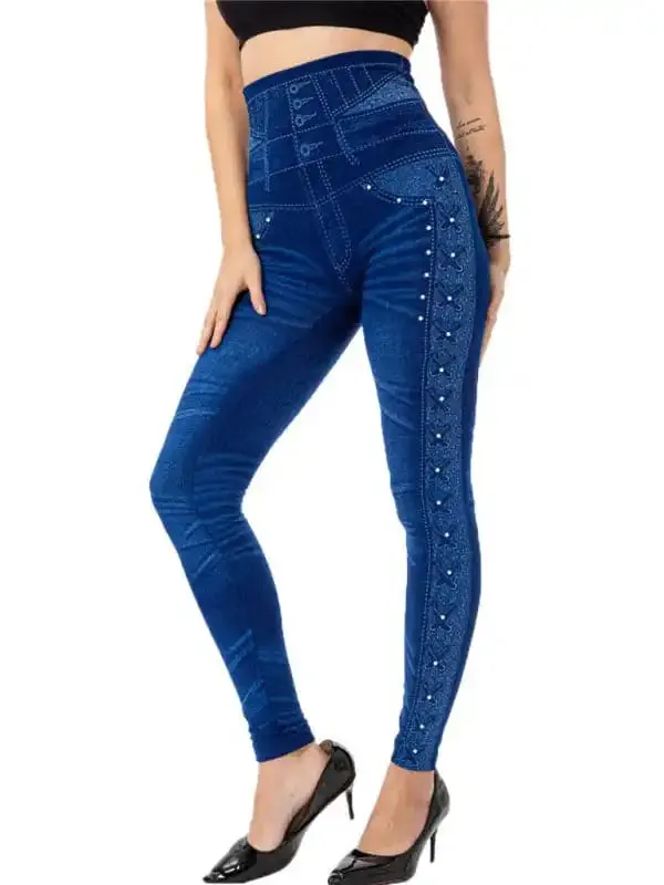 Women’s Solid Color High Waist Studded Waist Detail Pull On Leggings