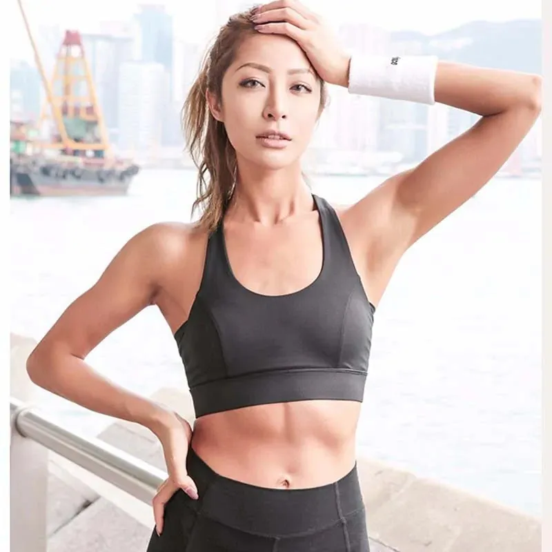 Women's White Strap Push-Up Sports Bra Gym Yoga Athletic Vest