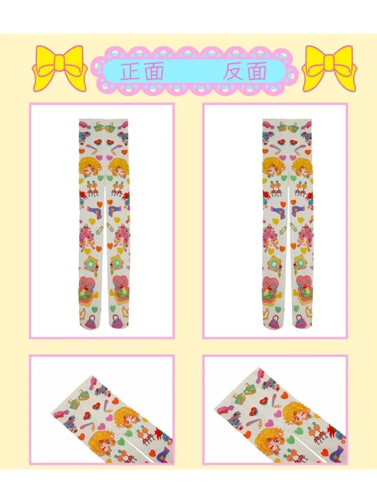 Y2K Printed American Girl White Bottom Leggings【s0000004918】