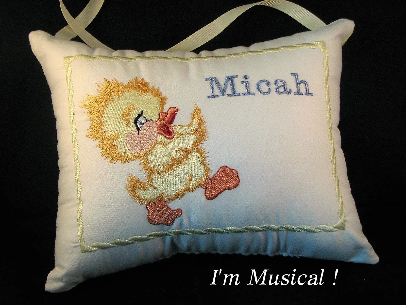 Yellow Ducky Musical Baby Pillow -- Personalized Embroidered Keepsake